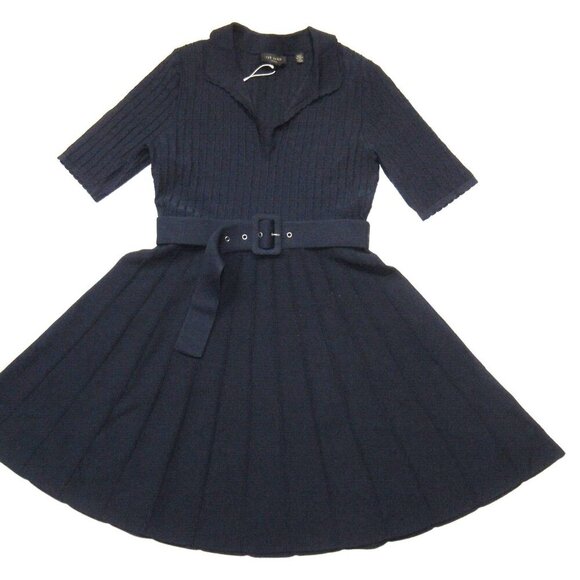 NWT Ted Baker Aleee in Navy Blue Belted Knit Collared Skater Dress 3 / US M $279 - Picture 3 of 11